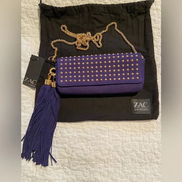 NWT ZAC Zac Posen Claudette Studded Tassels Clutch - Picture 3 of 12